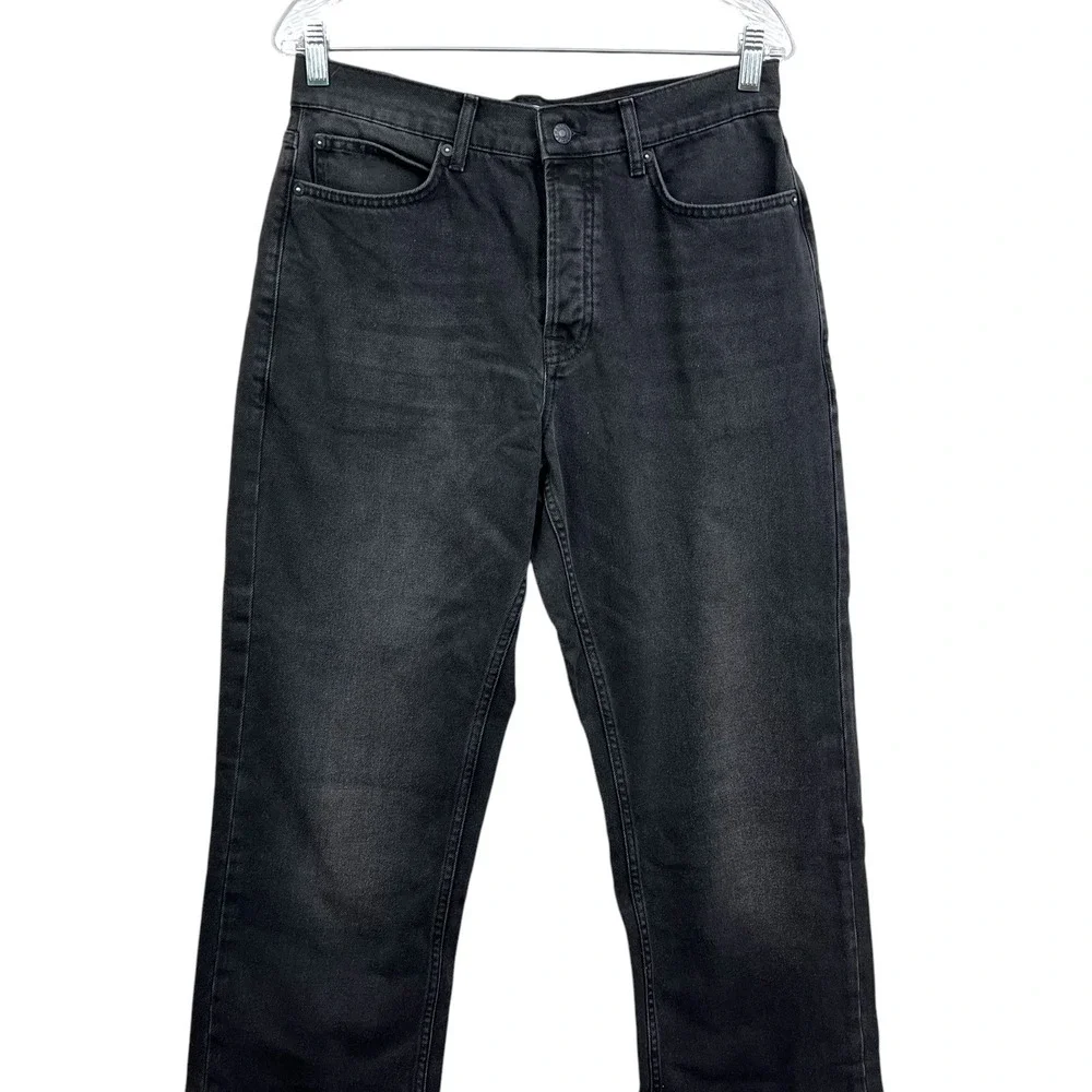 Topman Men Jeans Straight Leg Button Fly Denim 5 Pocket Black Wash Size W32 L32*